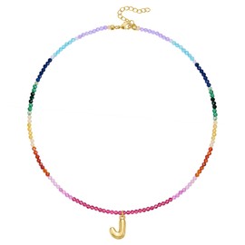 KissYan Beaded Initial Necklace for Women, 14K Gold Plated Bubble Bead Letter Pendant Rainbow Choker Colorful Summer Beach Jewelry(Gold J)