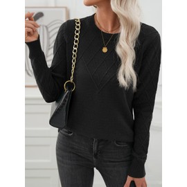 EVALESS Womens Sweaters 2025 Fashion Trendy Fall Oversized Long Sleeve Round Neck Cable Knit Cute Loose Fit Plus Size Chunky Pullover Tops Clothes,Black Medium