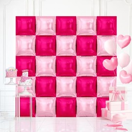 Hot Pink and Rose Double Sided Square Balloons Wall, 19 Inch Rose Pink Square Foil Balloons Tunnel Arch Kit for Birthday Wedding Engagement Graduation Anniversary Bachelorette Background Decoration