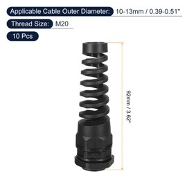 QUARKZMAN Pack of 10 Waterproof Cable Glands, M20 Nylon Coil Spring Strain Relief Cable Joint with Seal for 10-13 mm Wire Thread Cable Attachment and Devices, Black