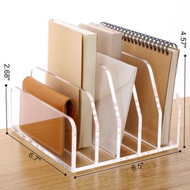 SANRUI Acrylic Desk File Organizer Holder for Desk, Clear Laddered 5 Upright Compartments Mail Sorters, Multifunction Desktop Envelope Folder Racks Document Holders for Office, Home, School