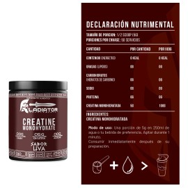 Creatina Suplemento Monohidratada Gladiator 250g Sabores Uva