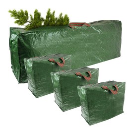 CKB Ltd 4 Piece Jumbo Artificial Christmas Tree and Decorations Combo Set for Trees up to 9ft Tall with Heavy Duty Zip Bags for Loft Shed and Garage