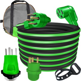 RVPLAN 25 FT 50 Amp RV/EV Extension Cord Outdoor Waterproof,4 Prong Flexible Heavy Duty STW RV Power Cord,NEMA 14-50P/R Standard Plug Suit for EV Charging and RV Trailer Campers, Black-Green,ETL