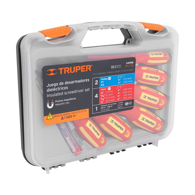 Truper DTJ-7D, Juego 6 desarmadores dieléctricos y 1 probador de