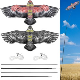 Qualirey Bird Scaring Eagle Flying Kite Bird Scarer Flying Kite Crops Farm Protector Simulated Eagle Scare Device with 12.63 ft Pole for Outdoor Home Yard(Beige Gray, Beige,2 Sets)