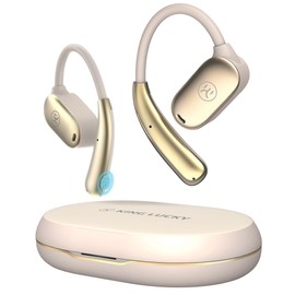 King Lucky Open Ear Headphones Wireless Bluetooth 5.3, True Wireless Open Ear Earbuds with Mic, Dual Link Open Owls Hanging Earphones Lightweight 7.3g, 60Hrs Playtime, for Sports Running Workout White