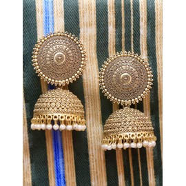 Crunchy Fashion Bollywood Jewellery Traditional Ethnic Bridal Bride Wedding Bridesmaid Combo of Traditional Oxidised Silver & Gold-Plated Stylish Jhumki/Jhumka Earring