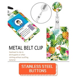 ID Badge Holder with Retractable Lanyard and Keychain, Badge Reel with Rotate Carabiner Clip,Hawaiian Tropical Flower Card Name Tag Lanyard ID Protector Bage Clips for Teachers, Student, Women, Office