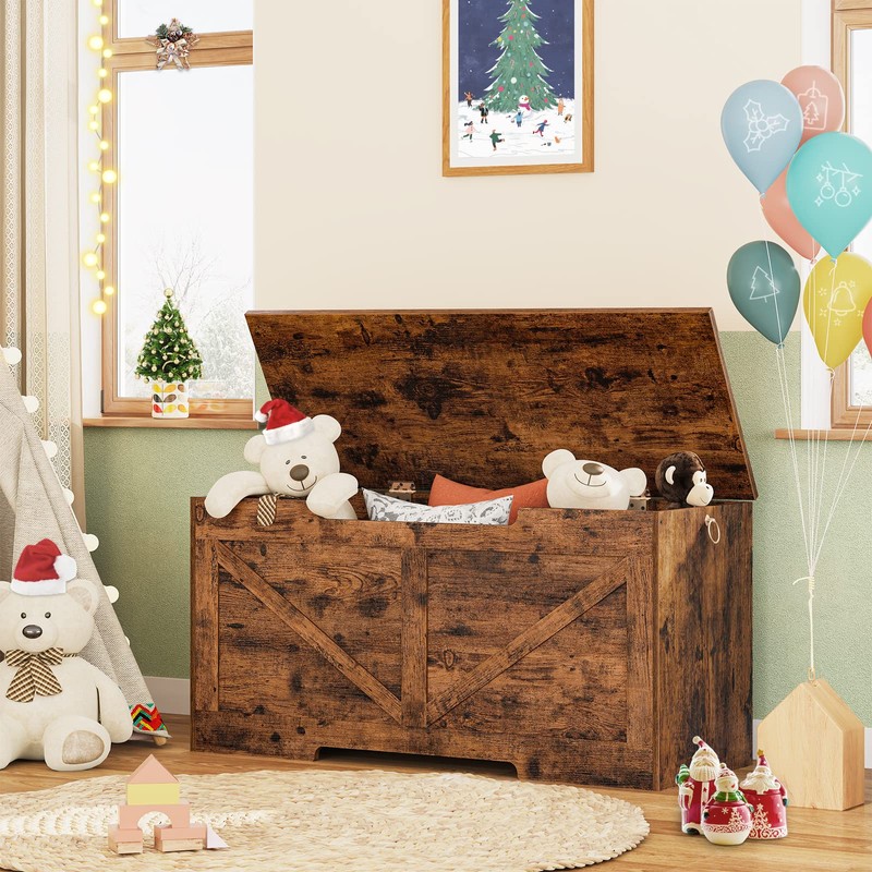 HOOBRO Storage Bench, 39.4” Retro Wooden Storage Chest with U-Shaped