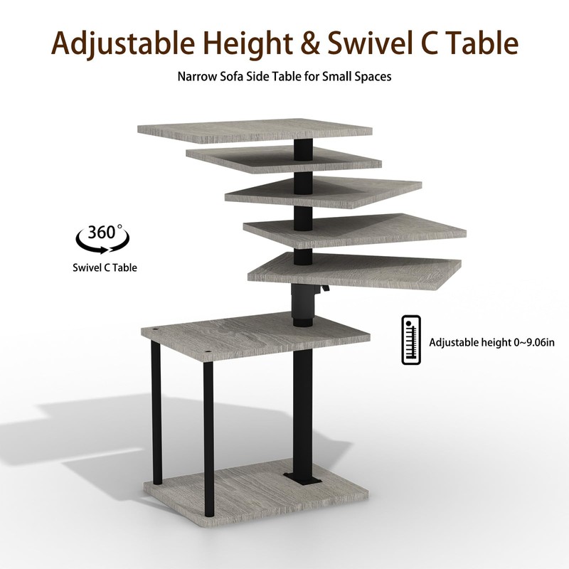 Faesun Swivel Side Table for Couch Arm, Height Adjustable C