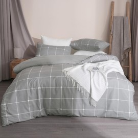 PHF Ultra Soft Plaid Pattern Duvet Cover King Size, Durable & Breathable Comforter Cover Set - All Season Comfort Grey Quilt Bedding Cover with 2 Pillowcases, Grey