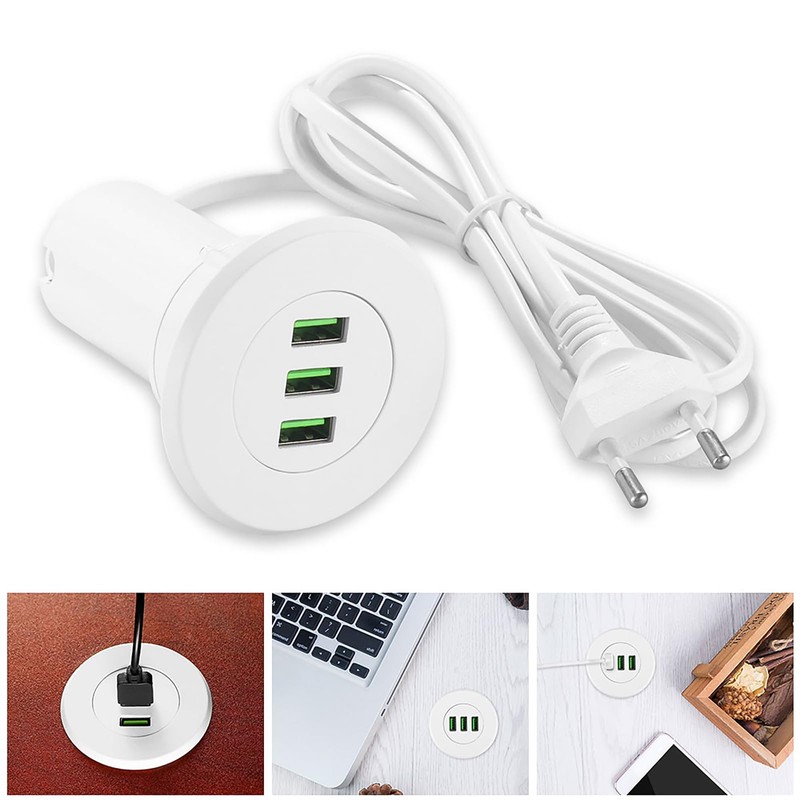 USB Built-in Socket, 3 Port USB Table Hub Desktop, 3.1