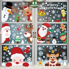FullJoyHut Pack of 362 Stickers Christmas Glass Window Christmas Window Stickers Decorative PVC Christmas Decoration Reindeer Santa Stickers Static Decals Sticker Window Decorations House Party
