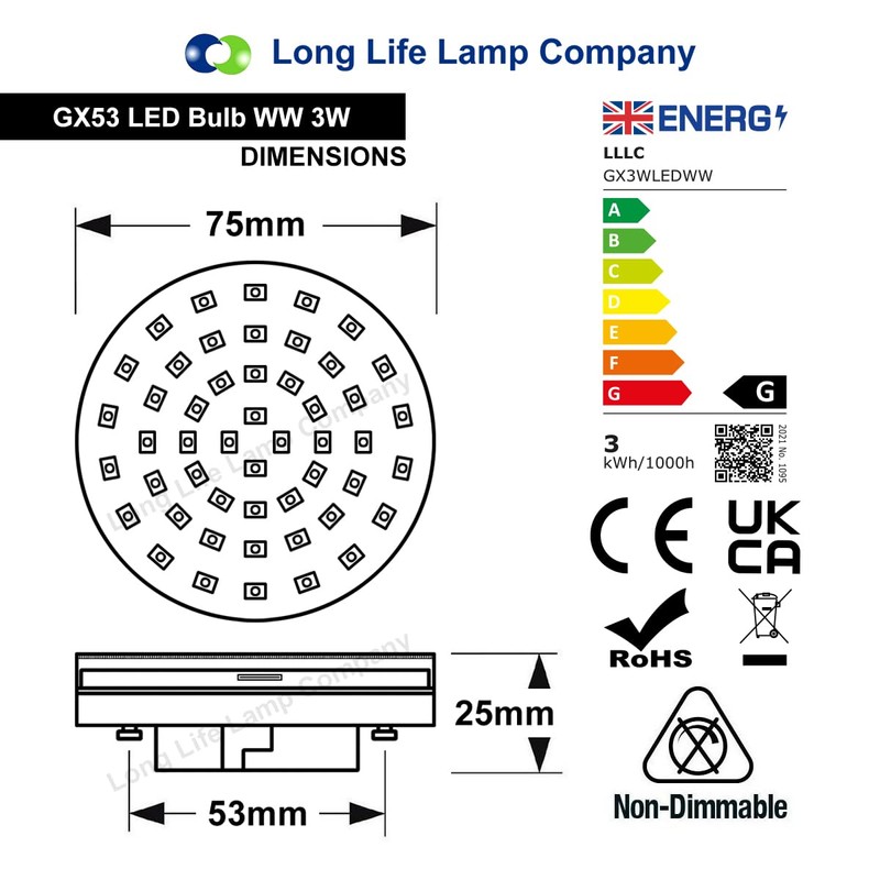 Long Life Lamp Company GX53 LED SMD 3W Replacement for