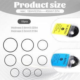 Gtziqa O Ring Watch Gasket, 53 Pcs 0.5/0.6 mm Waterproof Rubber Watch Seal Washers Replacement Watches Repair Tools for Watches Back Cover