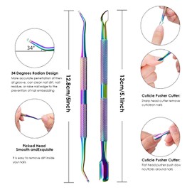 4-Piece Cuticle Pusher Set & Nail, Cuticle Pusher, Cuticle Pusher, Stainless Steel, Cuticle Remover Set, Manicure Pedicure Tools for Toenails and Fingernails, Colourful Gradient