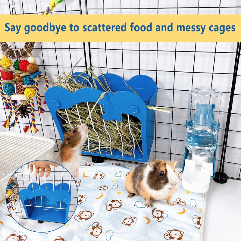 Guinea Pig Food Hay Feeder and Bunny Water Bottle Set