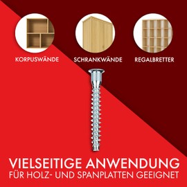 LouMaxx Cabinet Screws 6.3 x 50 mm - Set of 50 Confirmat Screws Made of Galvanised Steel Screws Cabinet with Hexagon Socket Connection Screws for Furniture with Countersunk Head Body Screws