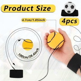 AHQiZFX Pack of 4 Wrist Return Balls, Ball with Cord, Spring Ball with Cord, Wrist Ball Children, Rubber Rebound Ball, Sports Andgelenkball, Ball on Cord, for Children Adults Playing and Wrist
