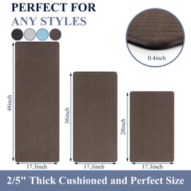 HEBE Anti Fatigue Kitchen Rug Sets 3 Piece Waterproof Kitchen Mats for Floor Cushioned Kitchen Rugs and Mats Non Slip Comfort Standing Mat Runner for Kitchen,Home Office,Sink,Laundry