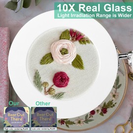 KUVRS 10X Magnifying Glass with Light and Stand, 2-in-1 LED Magnifying Lamp, 3 Color Stepless Dimming Magnifier with Light, Real Optical Glass Magnifier Lamp for Crafts Repair Close Work- White