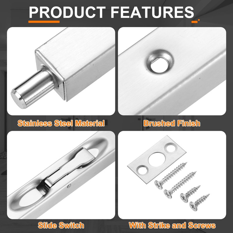 uxcell 2Pcs Door Bolts Latch 6 Inch, Stainless Steel Security