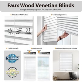 DEZ FURNISHINGS Cordless 2" Signature Faux Wood Blind, 30" W x 60" H, Embossed White