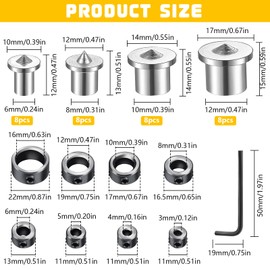 XTUDOU® Pack of 32 Wooden Dowels Centring Tips, Solid Dowel Centring Tips with 8 Depth Stop and 1 Key for Wood Processing Wood Tenon Bit Tool (6/8/10/12 mm)