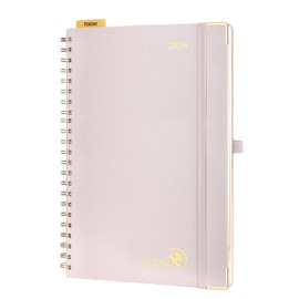 POPRUN Calendar 2026 Book Calendar 26.5 x 20.5 cm, 17-Month Diary Ring Binder (Jan.2026-Dec.2026), Weekly Planner 2026 Hardcover with Plastic Ruler, 80 GSM Paper - Light Pink