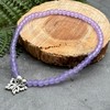 Pale Purple Frosted Glass Bead Anklet with Silver Plated Butterfly