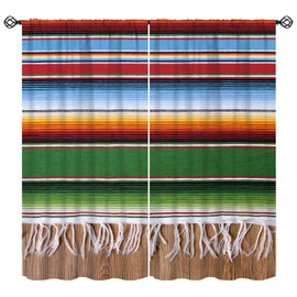 Mexico Curtains, Colorful Boho Horizontal Stripes Vintage Style Window Treatments, Retro Rod Pocket Thermal Insulation Drapes for Bedroom Living Room Decor, 42" W X 45" L