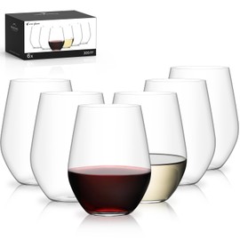 Unbreakable Plastic Stemless Wine Glasses Set of 6, Tritan Plastic Wine Glass BPA Free, Reusable Drinking Glassware for Outdoor Use, Poolside, Party, Camp, 16 OZ Clear