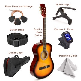 30" Left Handed Wood Guitar with Case and Accessories for Kids/Girls/Boys/Teens/Beginners (Sun)