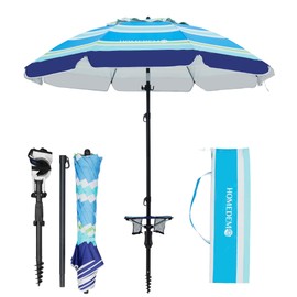 HOMEDEMO 7ft Heavy Duty High Wind Beach Umbrella With Foldable Table & Hook, UV 50+ Protection Waterproof Outdoor Sunshade Umbrellas With Handle Carry Bag For Patio Garden Pool Backyard