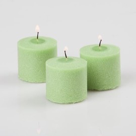 Set of 12 Richland Votive Candles Green Unscented and 12 Eastland Frosted Flower Pot Votive Holders