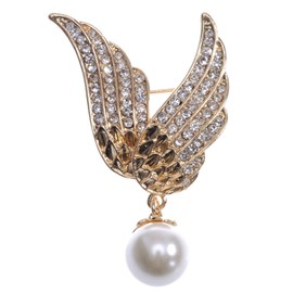 Alilang Gold Tone Crystal Rhinestone Flying Angel Wings with Dangling Faux Pearl Pin Brooch
