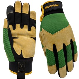 MSUPSAV Multi-Purpose Work Gloves Men,Utility Working Gloves,Safety Gloves,Yard Work Gloves with Touch Screen,Green+Yellow,X-Large
