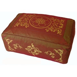 Boon Decor Rectangular Zafu Seat Meditation Cushion Buckwheat and Kapok Fill - Silkscreen Sacred Symbols (Saffron Vine Dharma Wheel)