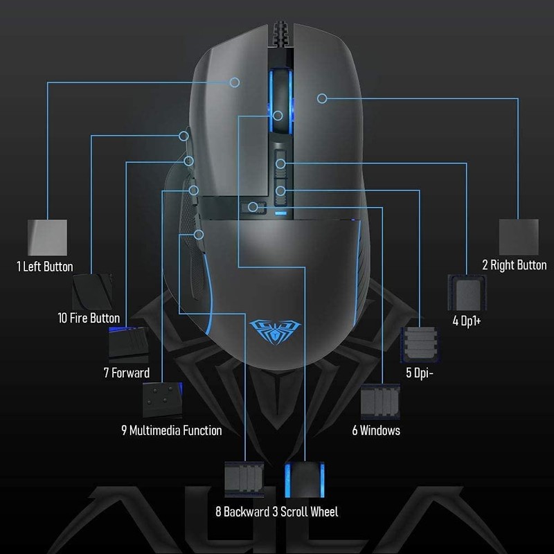 Aula F808 RGB Optical Wired Gaming Mouse with 4-Speed DPI,