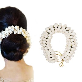 Velvet London - Jasmine Flower Hair Gajra, Artificial Juda Bun Maker, Bun Holder, Handmade Veni Juda Bun Wrap, Hair Styling Accessories For Women and Girls (White, Pack Of 1)