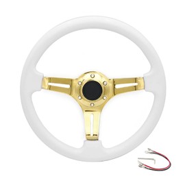 Universal 14" White Wood Steering Wheel Gold Spoke 6 Bolts Modified Personality Cool Racing Competition Steering Wheel