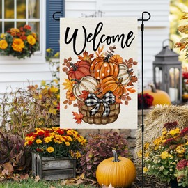CROWNED BEAUTY Fall Garden Flag Pumpkins Basket 12x18 Inch Double Sided Burlap for Outside Welcome Small Seasonal Autumn Yard Decoration CF1864-12
