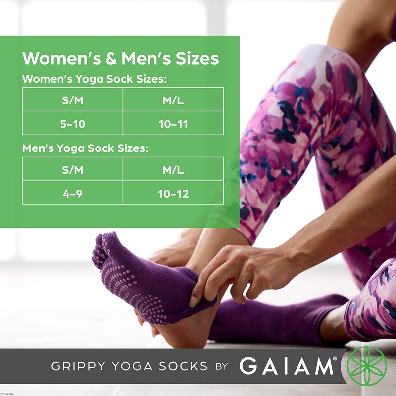 Gaiam Yoga Socks Medium/Large Unisex Adults Grey 2 Pairs