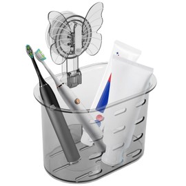 Suction Toothbrush Holder Self Draining Toothbrush Organizer Drill Free Wall Mounted Toothpaste Holder Reusable Caddy for Shower Bathroom