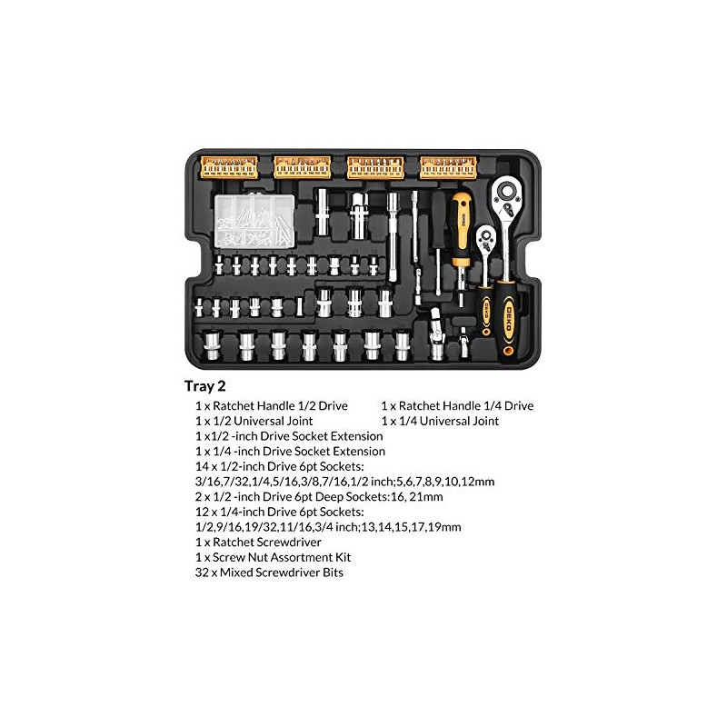 DEKOPRO 258 Piece Tool Kit with Rolling Tool Box Socket