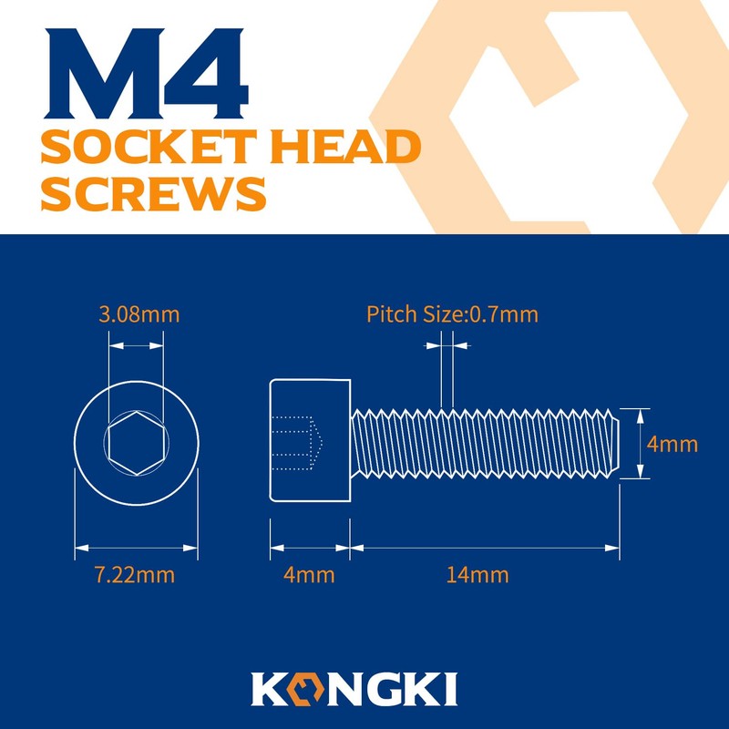 M4-0.7 x 14mm Hex Socket Head Cap Screws Bolts, 304