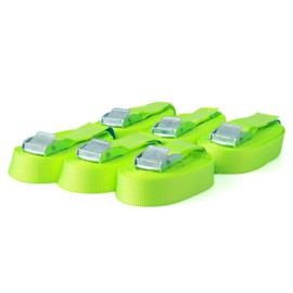 6 x Clamp Lock Straps, Lashing Straps, for up to 250 kg, 25 mm Wide, One-Piece, 3 m, 4 m, 5 m, 6 m, Black, Blue, Red, Neon Yellow, Olive Green, yellow