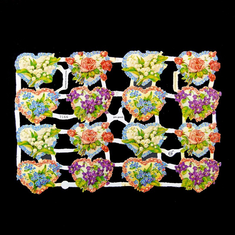 Glanzbilder Flower Hearts and Locket Set of 4 Different Wafer