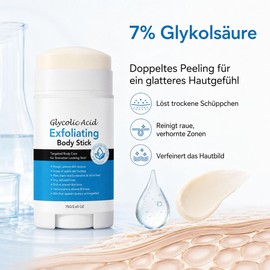 Glycolic Acid Exfoliating Body Stick - Glycolic Acid Stick - Exfoliating Body Glycolic Acid - 7% AHA with Jojoba Oil & Vitamin E, Fruit Acid Scrub for Elbows, Knees, Heels, Bikini Area, 75 g